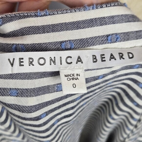 Veronica Beard Size 0 Kai Swiss Dot Striped Dress Long Sleeve Ruched Ruffle - Picture 13 of 16